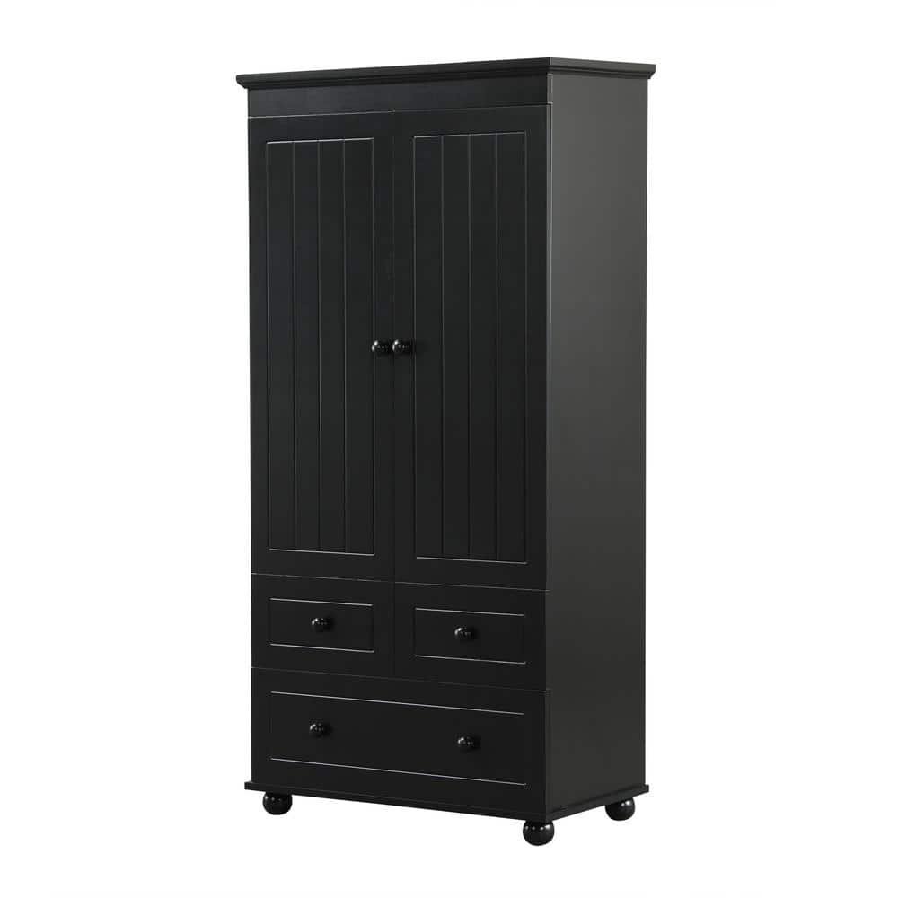30.6 in. W x 15.8 in. D x 62.7 in. H Black Linen Cabinet with 3-Drawer