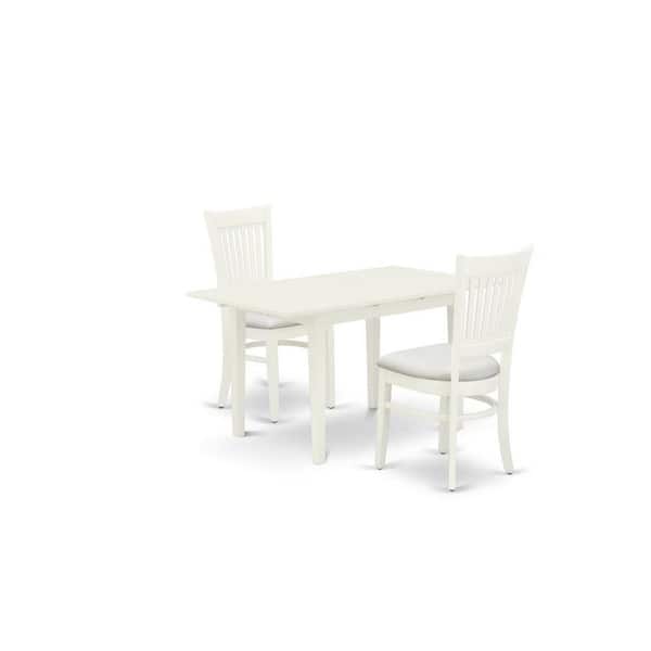 3-Piece Linen White Finish Rectangular Solid Wood Top with Butterfly Leaf Dining Table Set