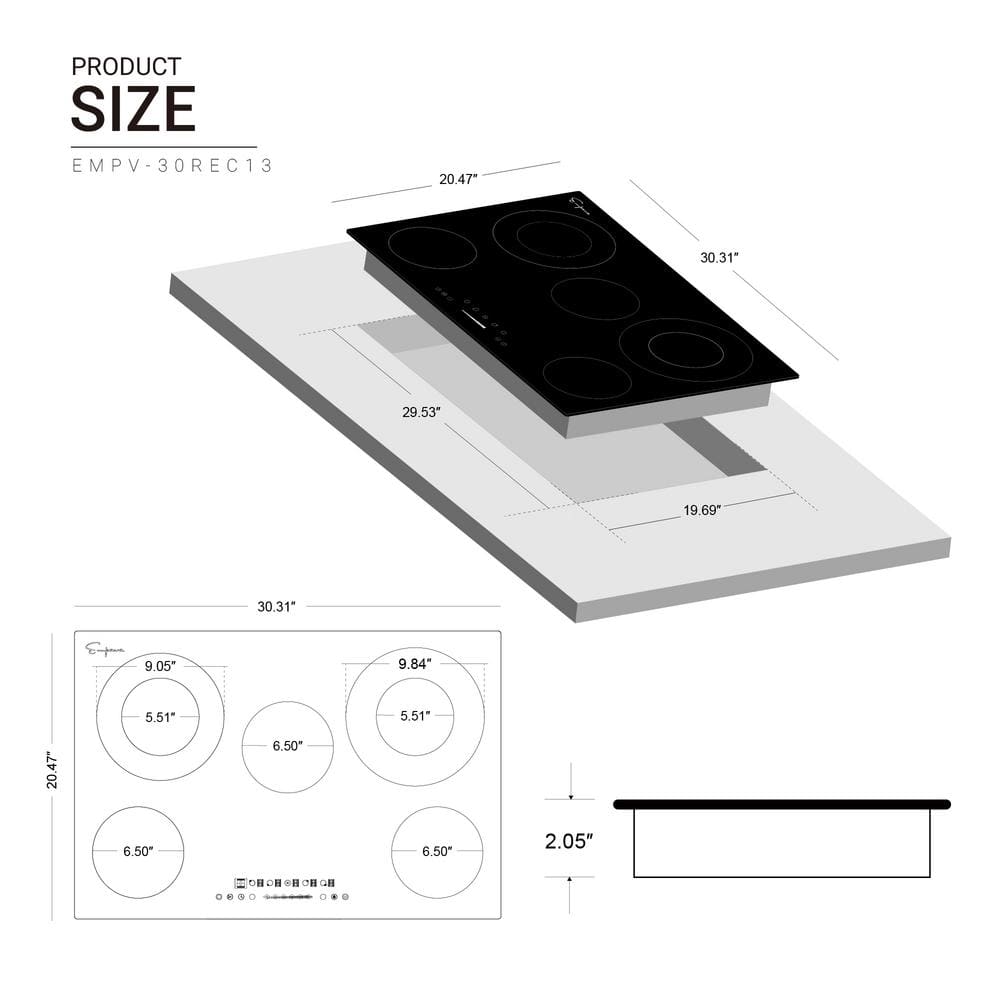 Empava 30" Black Glass 5 Burner Electric Cooktop