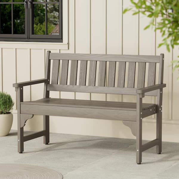 Poteban Teak 43 in. Wide High-Quality HDPE Plastic Outdoor Bench