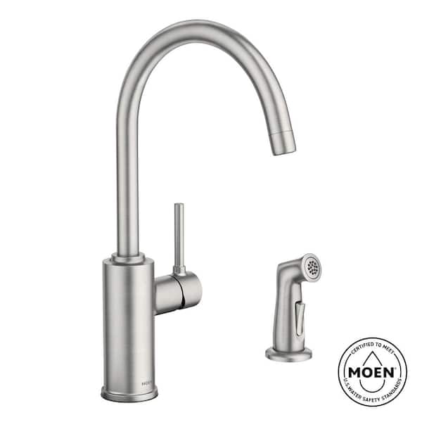 MOEN Sombra Single Handle Standard Kitchen Faucet with Side Sprayer in Spot Resist Stainless
