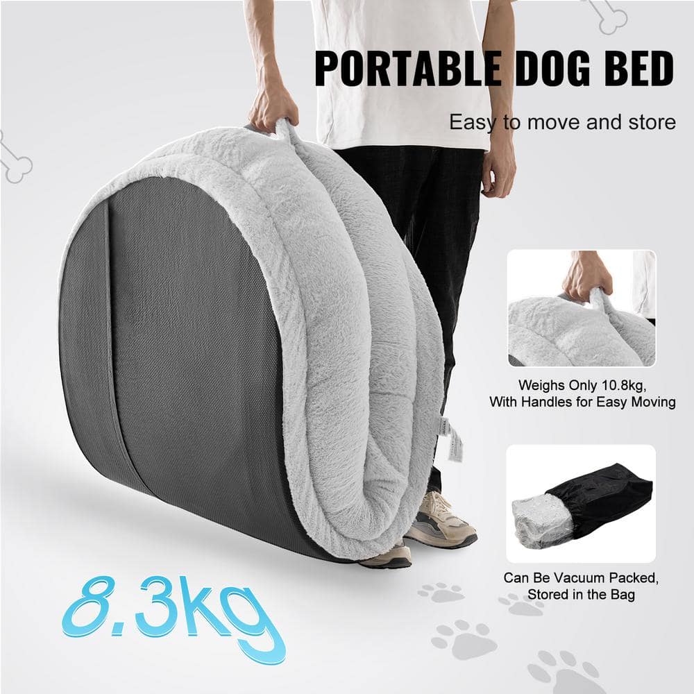Large Light Gray Orthopedic Human Dog Bed with Faux Rabbit Fur
