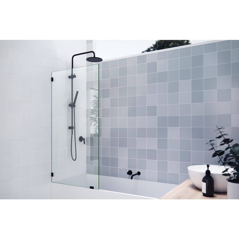 Vela 32 in. W x 58.25 in. H Frameless Fixed Panel Tub Door in Oil Rubbed Bronze with Clear Glass price history on PriceWatchPro