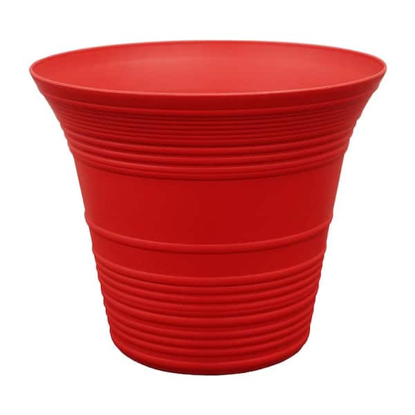 Vigoro Sedona 16 in. Plastic Red Planter