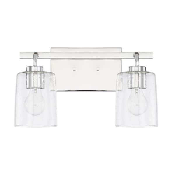 HOMEPLACE LIGHTING 14.5 in. W x 9 in. H x 6 in. E 2-Light Clear Seeded Glass Vanity Light in Chrome