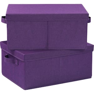 25 Qt. Linen Clothes Storage Bin with Lid in Dark Purple (2-Box)