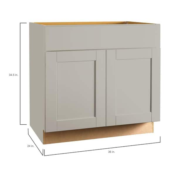 Hampton Bay - Shaker 36 in. W x 24 in. D x 34.5 in. H Assembled Base Kitchen Cabinet in Dove Gray with Ball-Bearing Drawer Glides