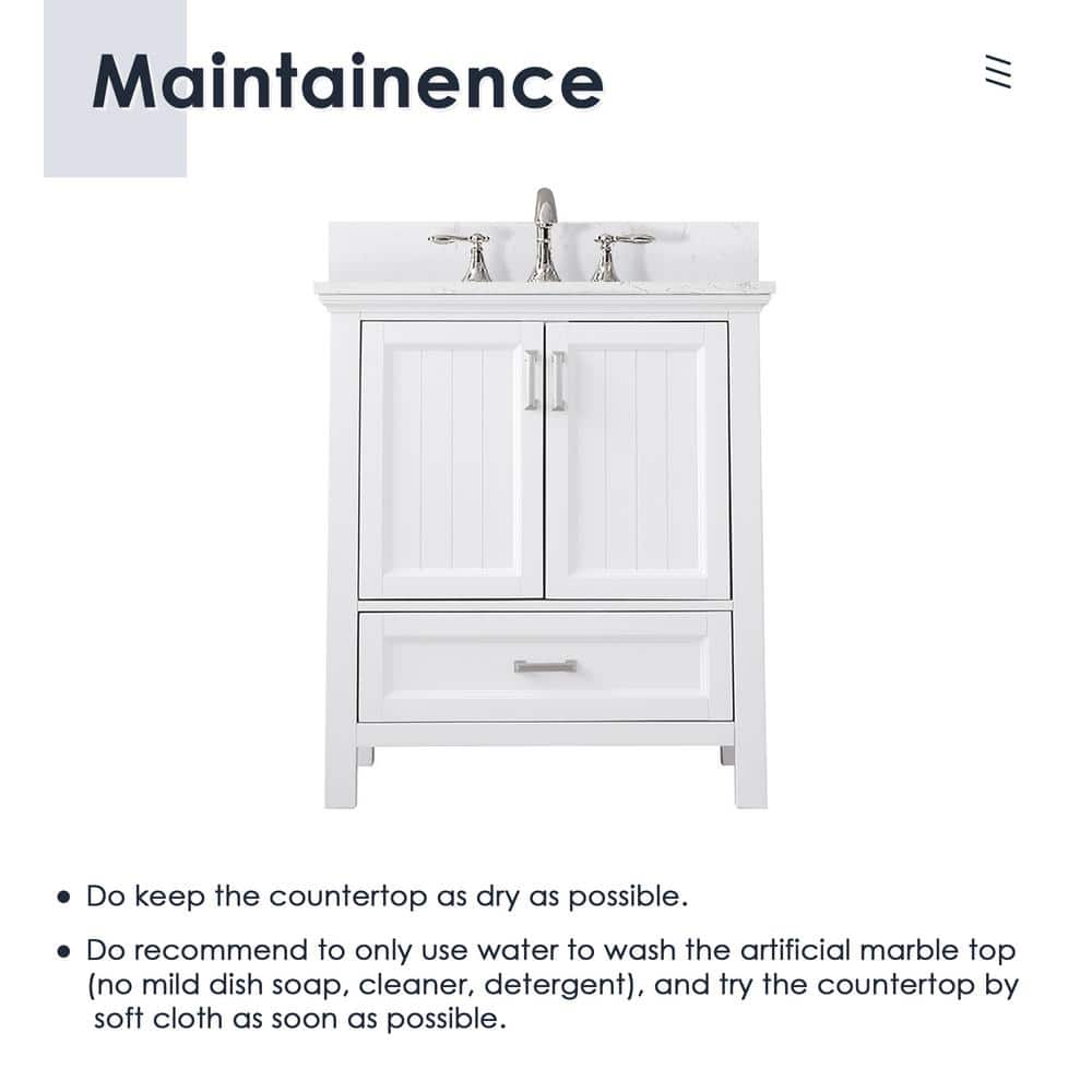 Isla 30" White Single Bathroom Vanity with Marble Countertop