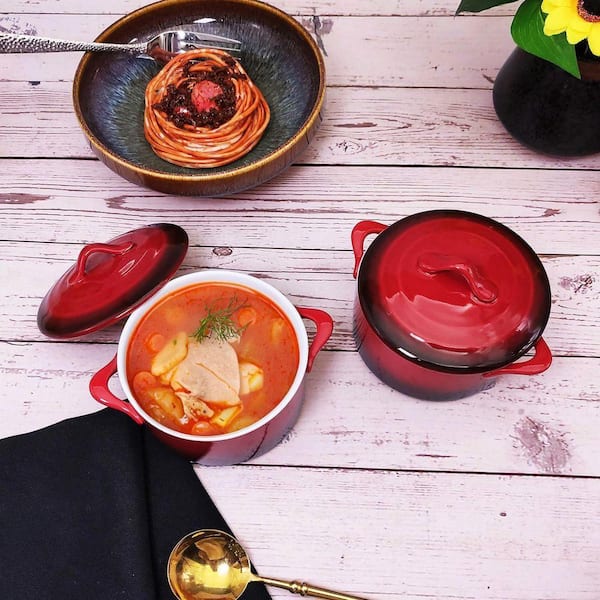JFVKAF 6-Piece Round Ceramic Mini Cocotte Set Stoneware Casserole