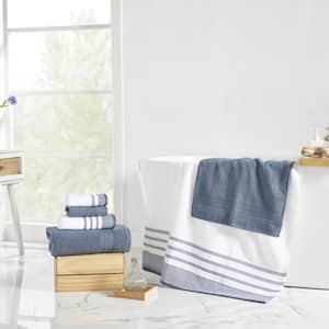 6 Piece Reinhart Denim Cotton Quick Dry White/Contrast Towel Set