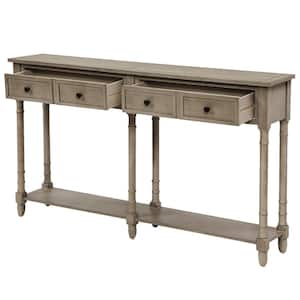 Extra Long Console Table Retro Sofa Table Console Table with Storage Drawers and Bottom Shelf for Living Room, Grey Wash
