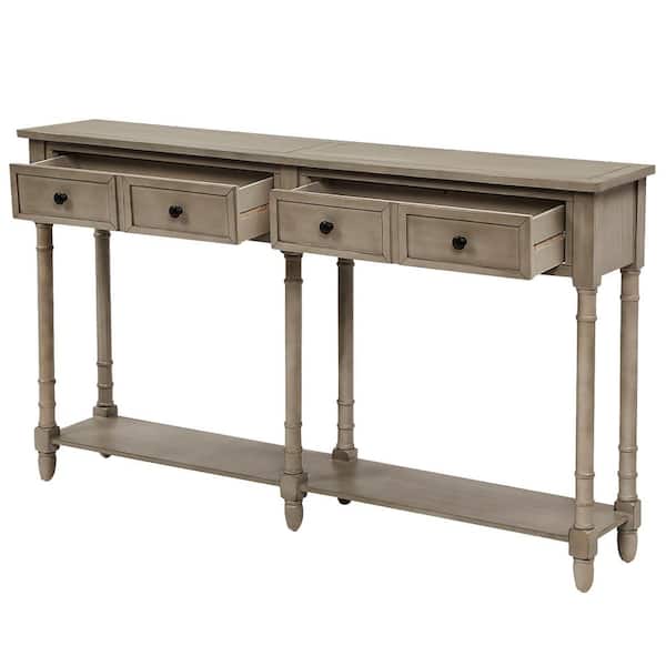 ANBAZAR Extra Long Console Table Retro Sofa Table Console Table with Storage Drawers and Bottom Shelf for Living Room, Grey Wash