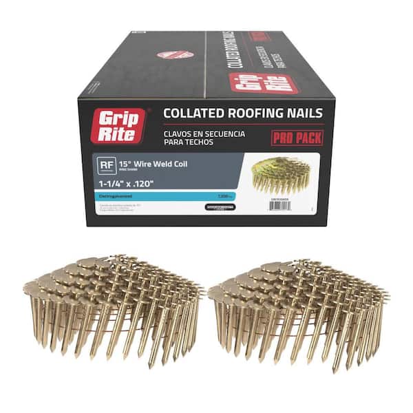 Grip-Rite 1-1/4 in. x 0.120 in. 15° Wire Collated Electrogalvanized Smooth Shank Coil Roofing Nails 7200 per Box