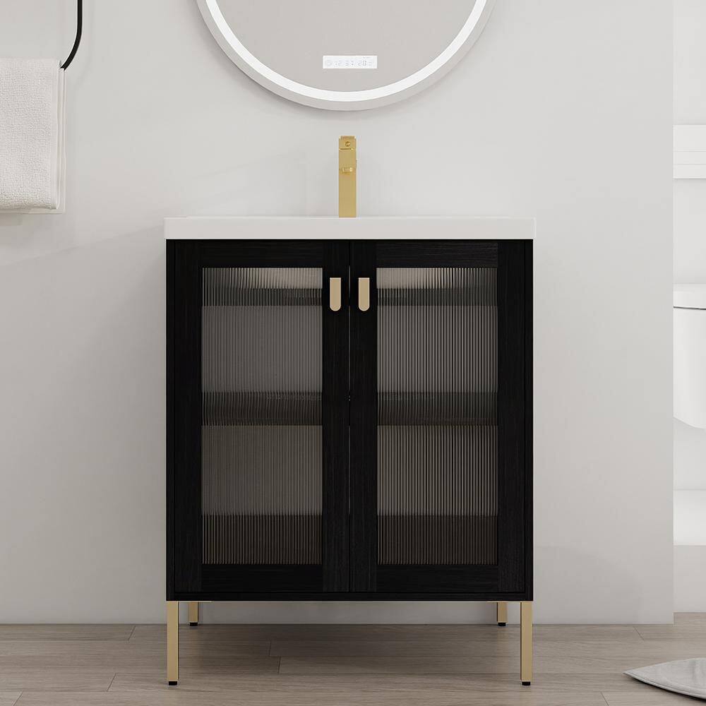 Yunus 28 in. W. x 18.5 in. D x 35 in. H Single Sink Freestanding Bath Vanity in Black with White Ceramic Top price history on PriceWatchPro