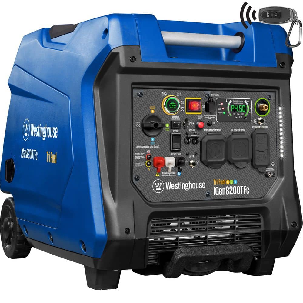 Westinghouse 8,200-Watt Remote Electric Start Tri Fuel Gas, Propane, Natural Gas Powered Inverter Generator with CO Sensor
