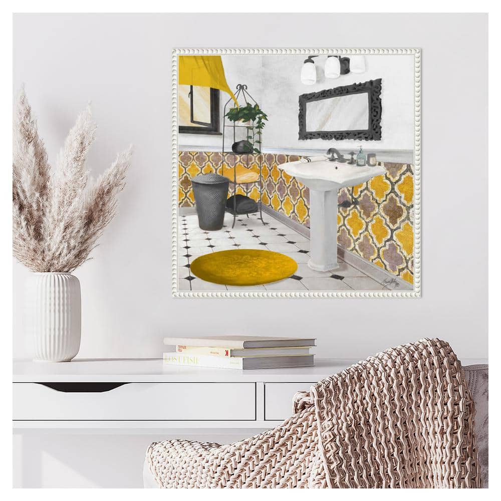 Yellow and Gray Bathroom Framed Canvas Wall Art
