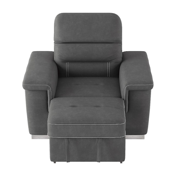 EVERGLADE HOME Wystan Gray Textured Microfiber Accent Chair with Pull-out Ottoman
