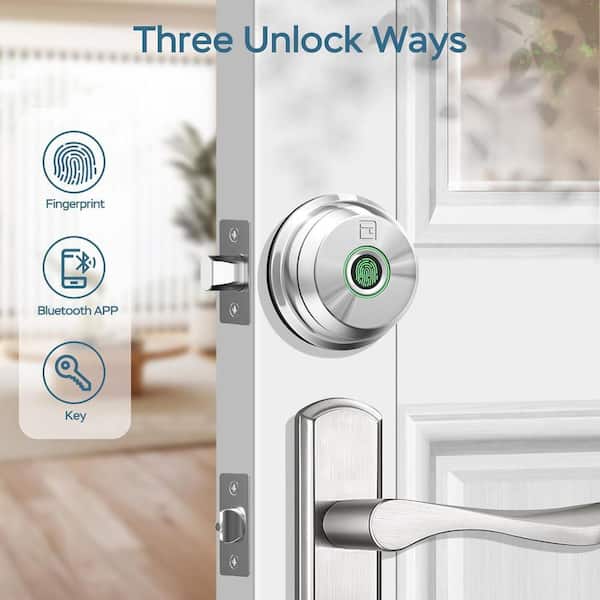 3 in 1 Aluminum Smart Lock Deadbolt with App Biometric Door Knob, Keyless Entry Door Lock, in Silver