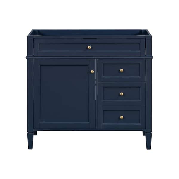 Unbranded 36 in. Modern Freestanding Solid Wood Bath Vanity Cabinet without Top in Blue with Drawers and Doors