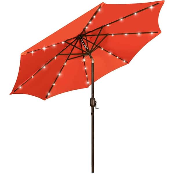 Unbranded 9 ft. Metal Solar Patio Umbrella in Orange with Push Button Tilt
