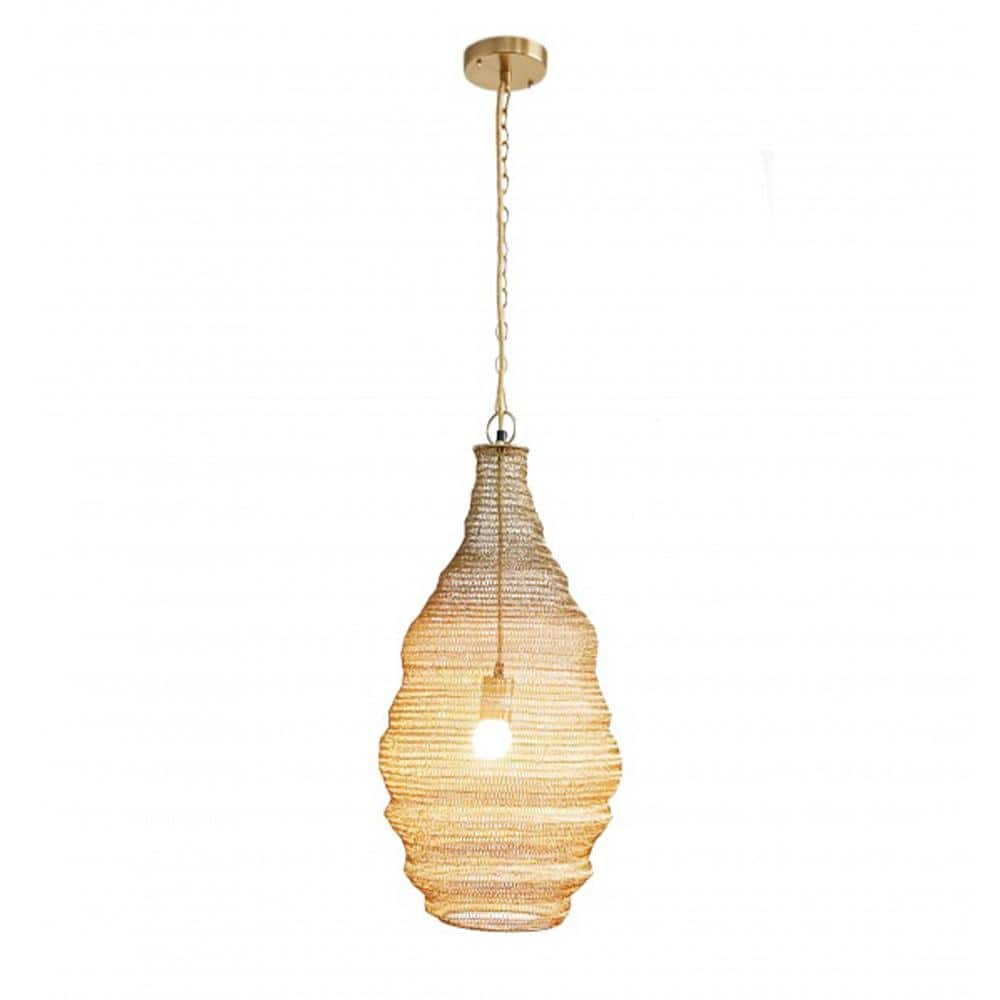 Raby 60-Watt 1 Satin Black Cone Mini Pendant Light with Woven Metal Shade a