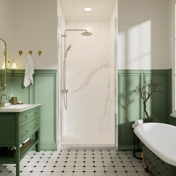 34 in. W x 72 in. H Pivot Framed Swing Shower Door in Single Panel in Chrome Finish with 1/4 in. Clear Tempered Glass