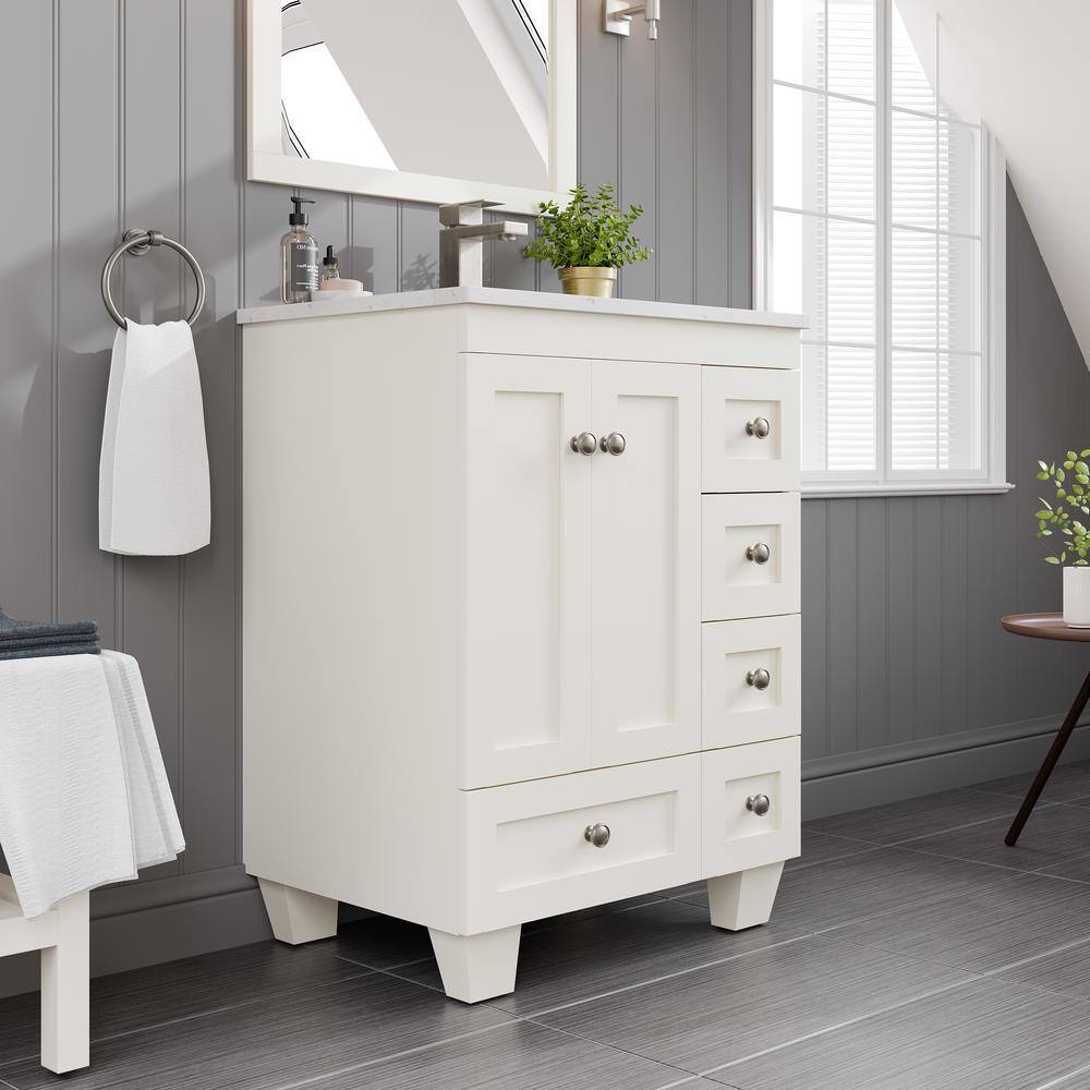 White Carrara Quartz Top Freestanding Bathroom Vanity with Porcelain Sink