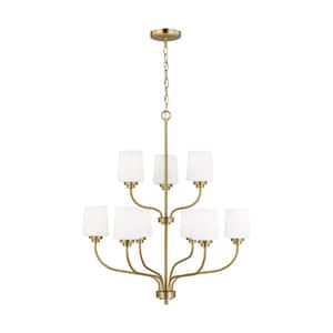 Windom 9-Light Satin Brass Hanging Chandelier with Alabaster Glass Shades