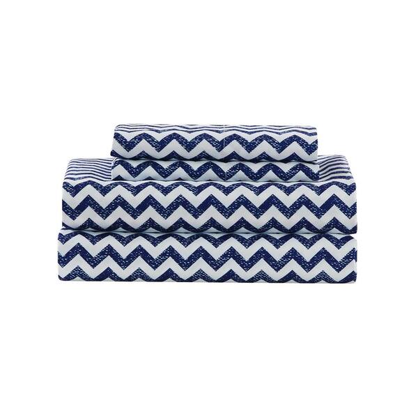 Kensie Casey Chevron Micro Navy King Sheet Set