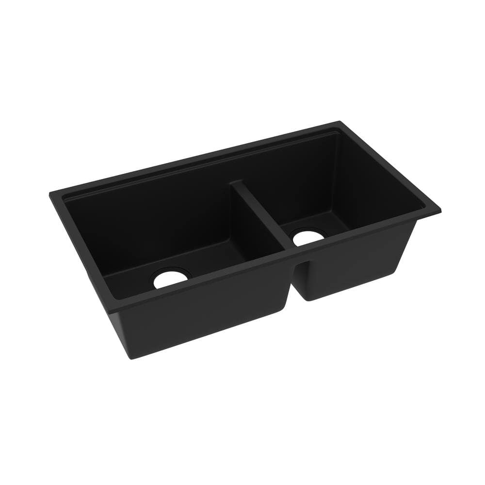 Black Granite Double Bowl Drop-In Kitchen Sink with Accessories