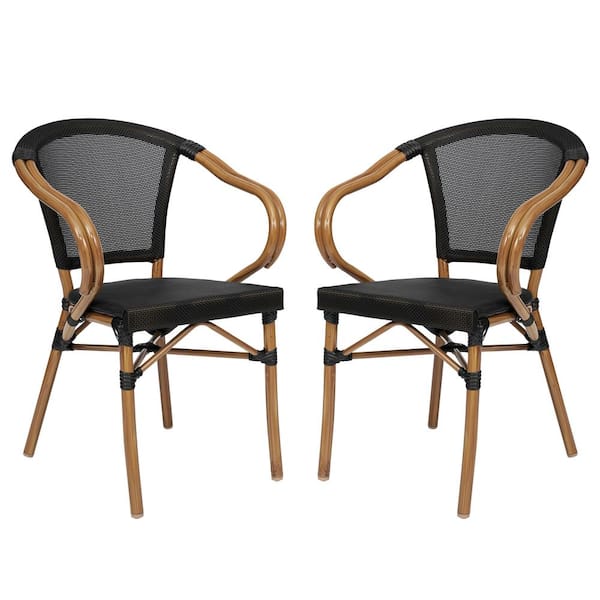 Carnegy Avenue Brown Aluminum Outdoor Dining Chair in Black Set of 2