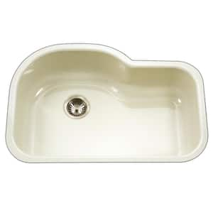 Houzer Porcela 31 in. Biscuit Porcelain Enamel Steel Undermount Single Bowl Kitchen Sink - PCH-3700 BQ