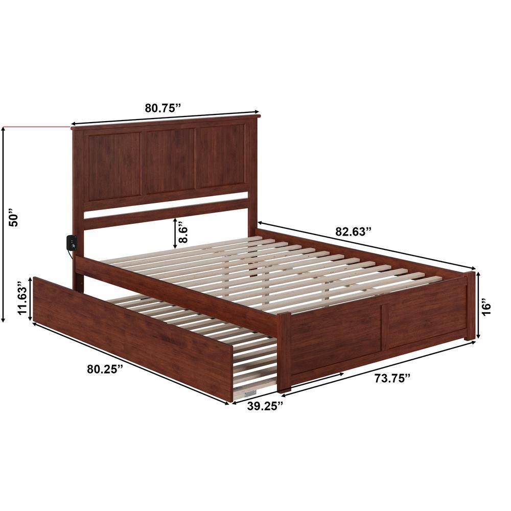 Madison Walnut Wood King Platform Bed with Trundle and Slats