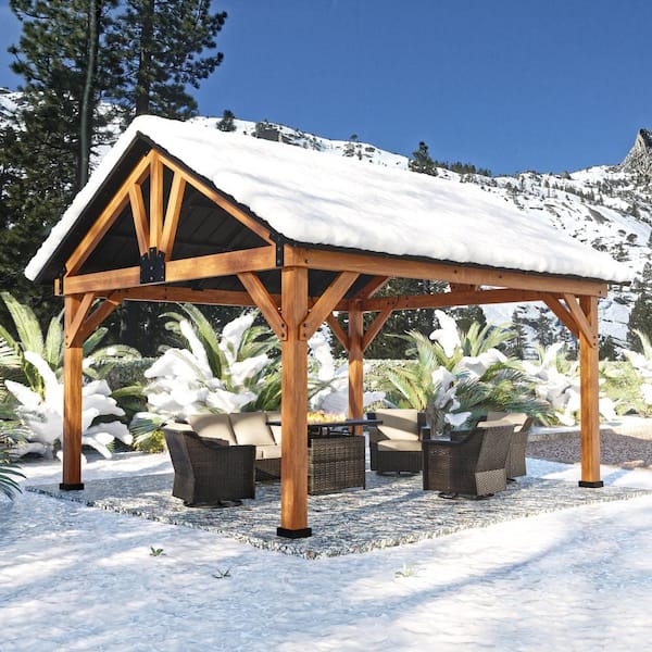 JOYSIDE 15 ft. x 13 ft. Outdoor Patio Solid Cedar Wood Hardtop