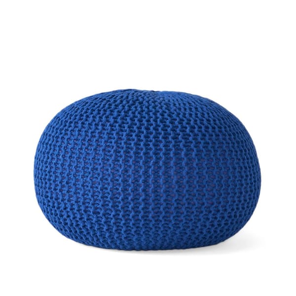 Noble House Abena Navy Knitted Cotton Pouf