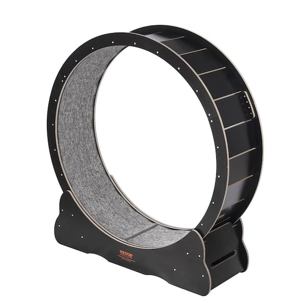 Wooden Cat Exercise Wheel, 43.3 in. Large Cat Treadmill Wheel for Indoor Cats, Cat Running Wheel with Cat Teaser, Black