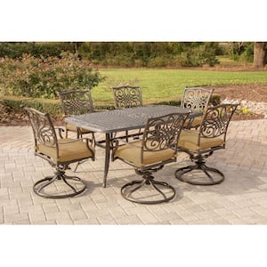 Traditions 7-Piece Aluminum Outdoor Dining Set with 6 Swivel Dining Chairs and Natural Oat Cushions