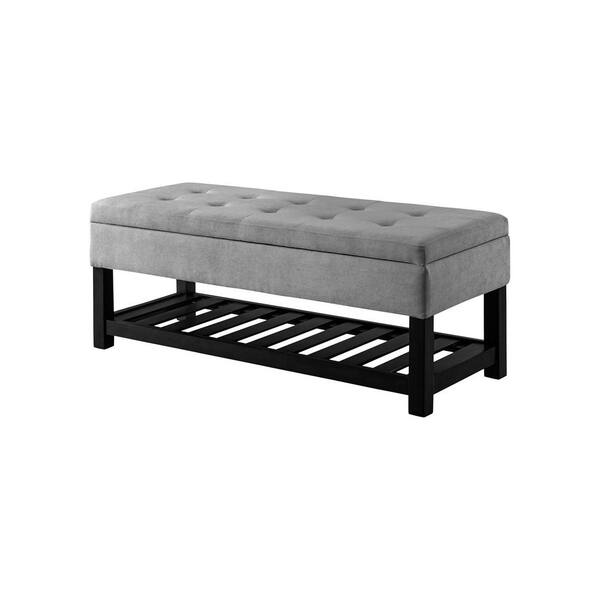 Relax A Lounger Rio Light Grey Functional Bench with Storage and Shelf Tufted Microfiber Top