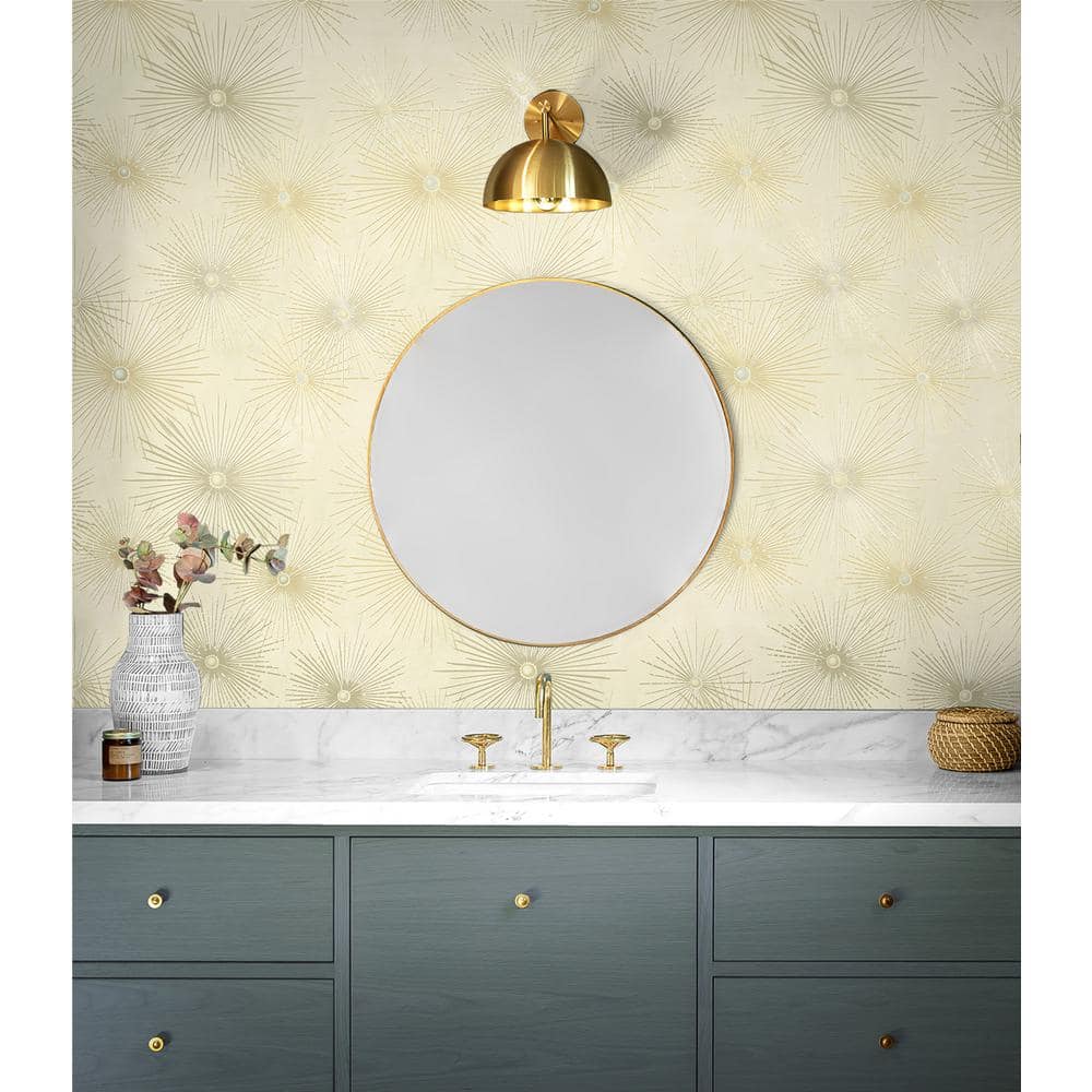 Ivory and Metallic Gold Vinyl Geometric Peel and Stick Wallpaper