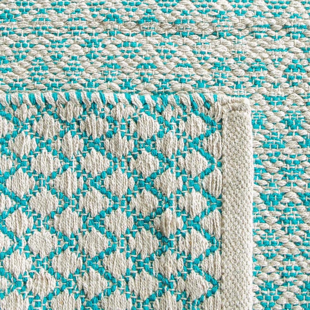 Coastal Breeze Turquoise & Ivory Cotton 8' x 10' Hand-Woven Rug