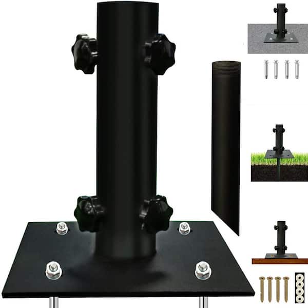 OGETFUUR Umbrella Stand, Patio Umbrella Base in Black with Ground Spike Fixing for 1.2 in. - 2.2 in. Dia Pole