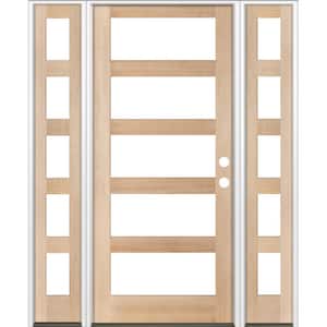 70 in. x 96 in. Modern Hemlock Left-Hand/Inswing 5-Lite Clear Glass Unfinished Wood Prehung Front Door w/Sidelites