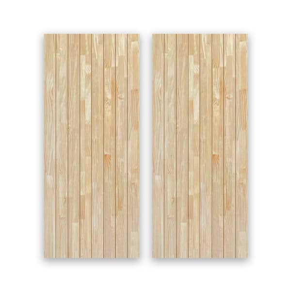 CALHOME 48 in. x 84 in. Hollow Core Natural Pine Wood Unfinished Interior Double Sliding Closet Doors