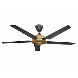 Speakeasy 60 in. Smart Indoor Ceiling Fan Matte Black/Brushed Brass Universal Mount + 5 in. Ext Tube Remote/App Included