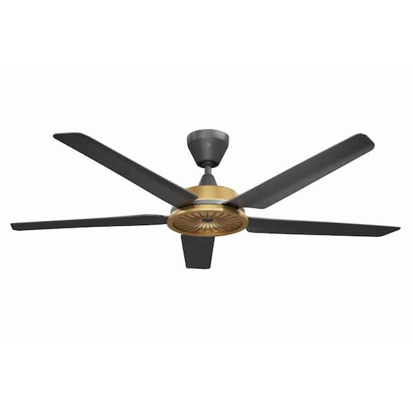Speakeasy 60 in. Smart Indoor Ceiling Fan Matte Black/Brushed Brass Universal Mount + 5 in. Ext Tube Remote/App Included