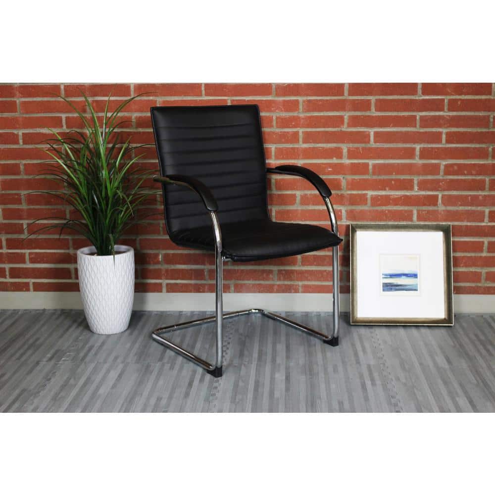 Luxurious Chrome Frame Black Vinyl Side Chair Set