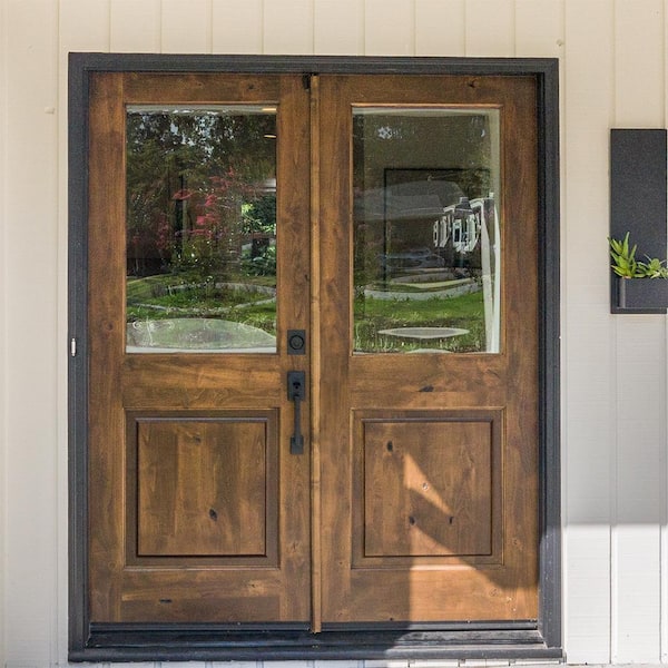 Krosswood Doors 72 in. x 80 in. Craftsman Knotty Alder 9-Lite Clear Glass  Unfinished Wood Right Active Inswing Double Prehung Front Door