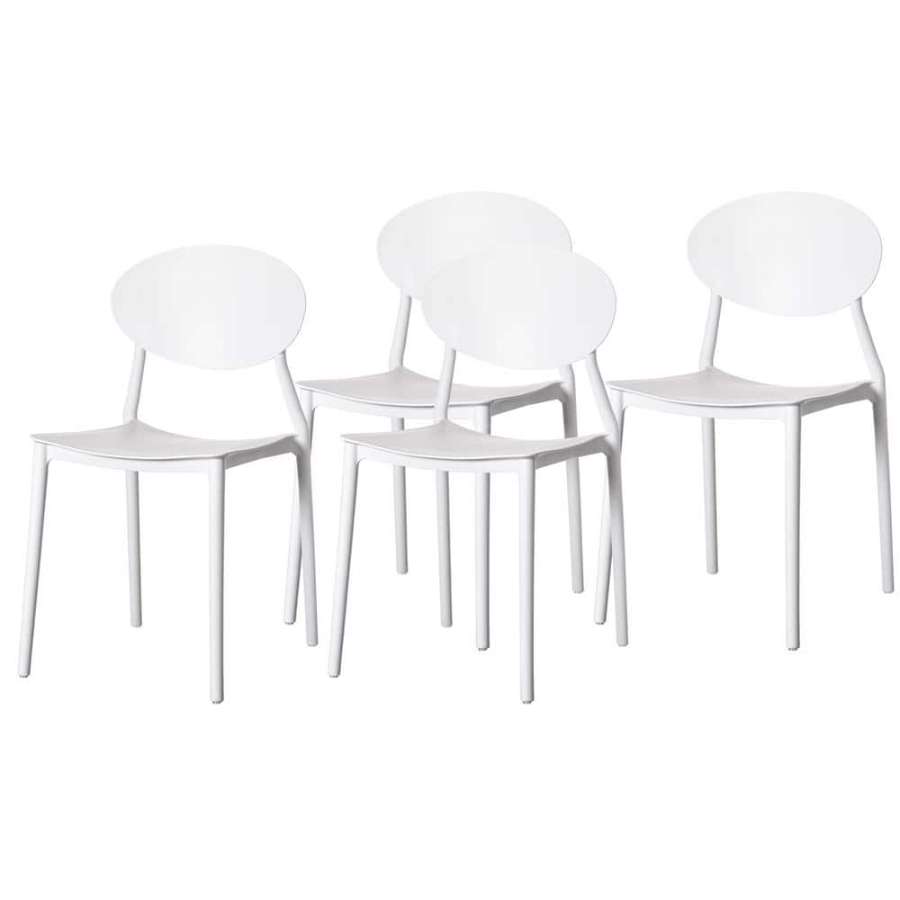 FABULAXE White Modern Plastic Outdoor Dining Chair with Open Oval Back
