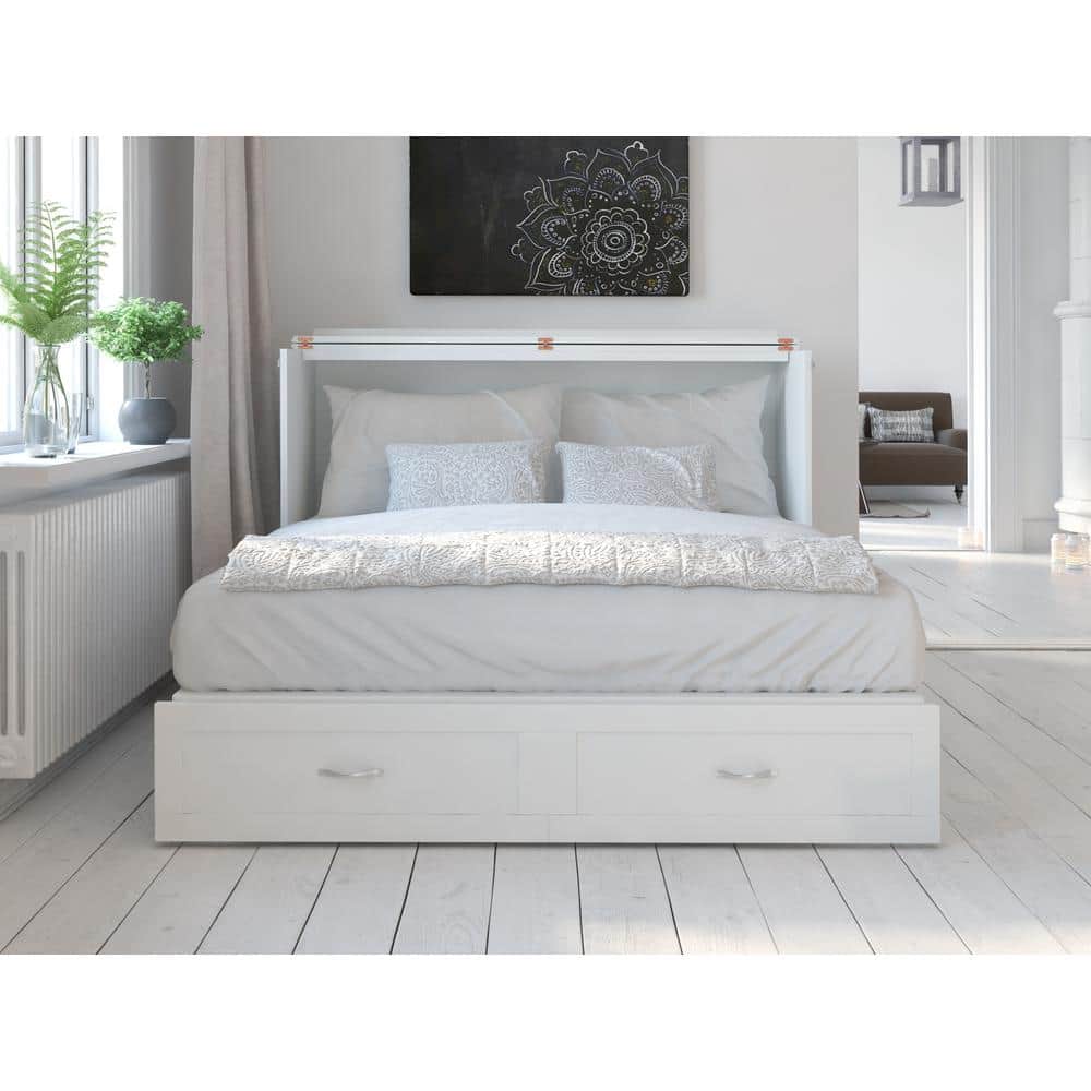 Hamilton White Queen Murphy Bed Chest with Storage Drawer