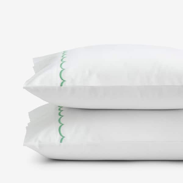 The Company Store Legends Hotel Embroidered Scallop Green Geometric Cotton Percale King Pillowcase (Set of 2)